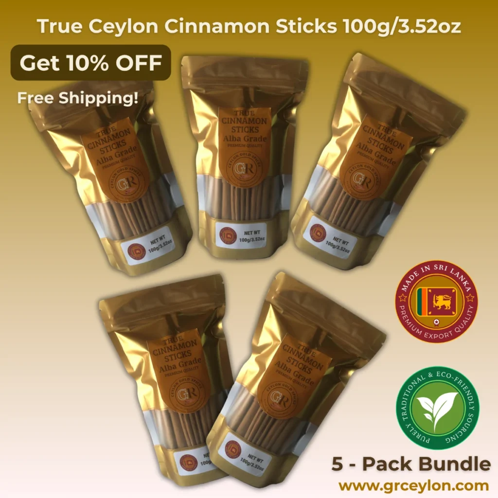 True Ceylon Cinnamon Sticks 100g/3.52oz 5 Pack Standard Bundle | Pure Alba Grade 100% Natural