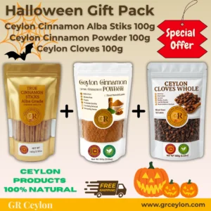 Halloween Gift Pack 17% OFF Limited Offer – Ceylon Cinnamon Sticks Alba 100g, Ceylon Cinnamon Powder 100g & Whole Cloves 100g